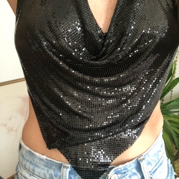 Vintage Chain Mail Metal Mesh Gunmetal Black Halter Top - Picture 16 of 17